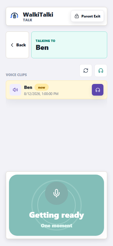 WalkiTalki child push-to-talk conversation screen
