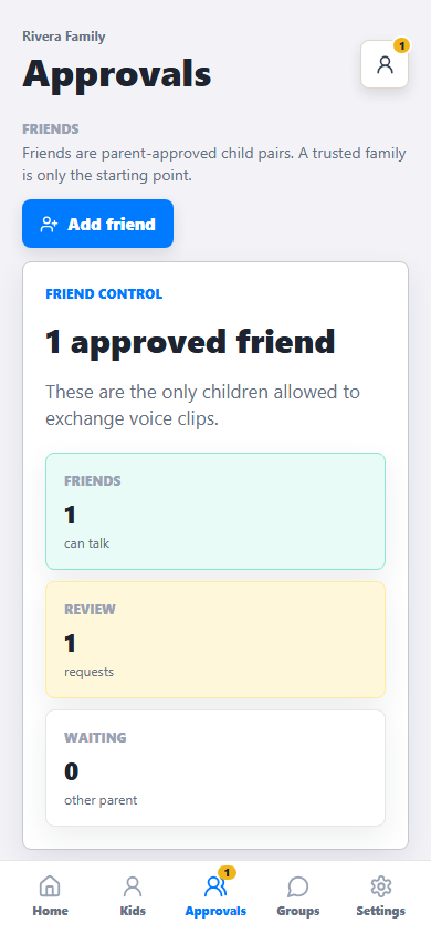 WalkiTalki parent approval screen